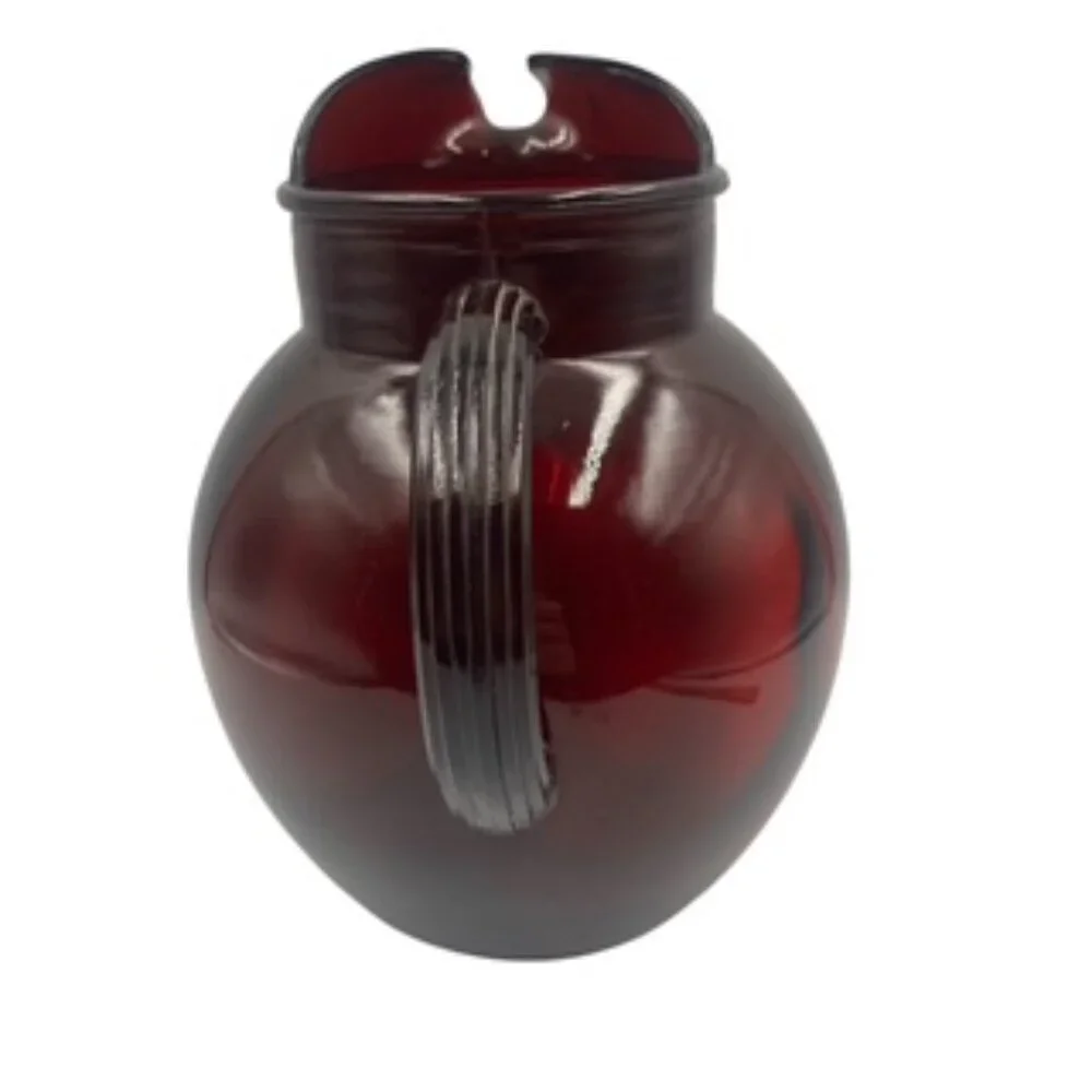 Vintage Anchor Hocking Royal Ruby Red Glass Ball Pitcher Mid Century